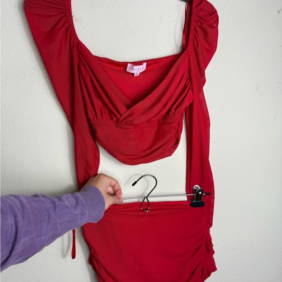 MARBLE Vibrant Red Cropped Top and Skirt - Picture 3 of 5